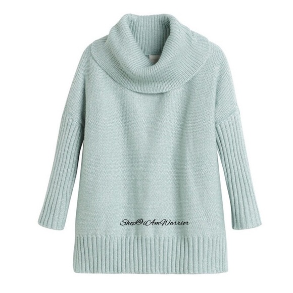 Chico’s aqua cowl neck 3/4 sleeve slouchy shimmer sweater *shop@iamwarrior - Picture 3 of 9